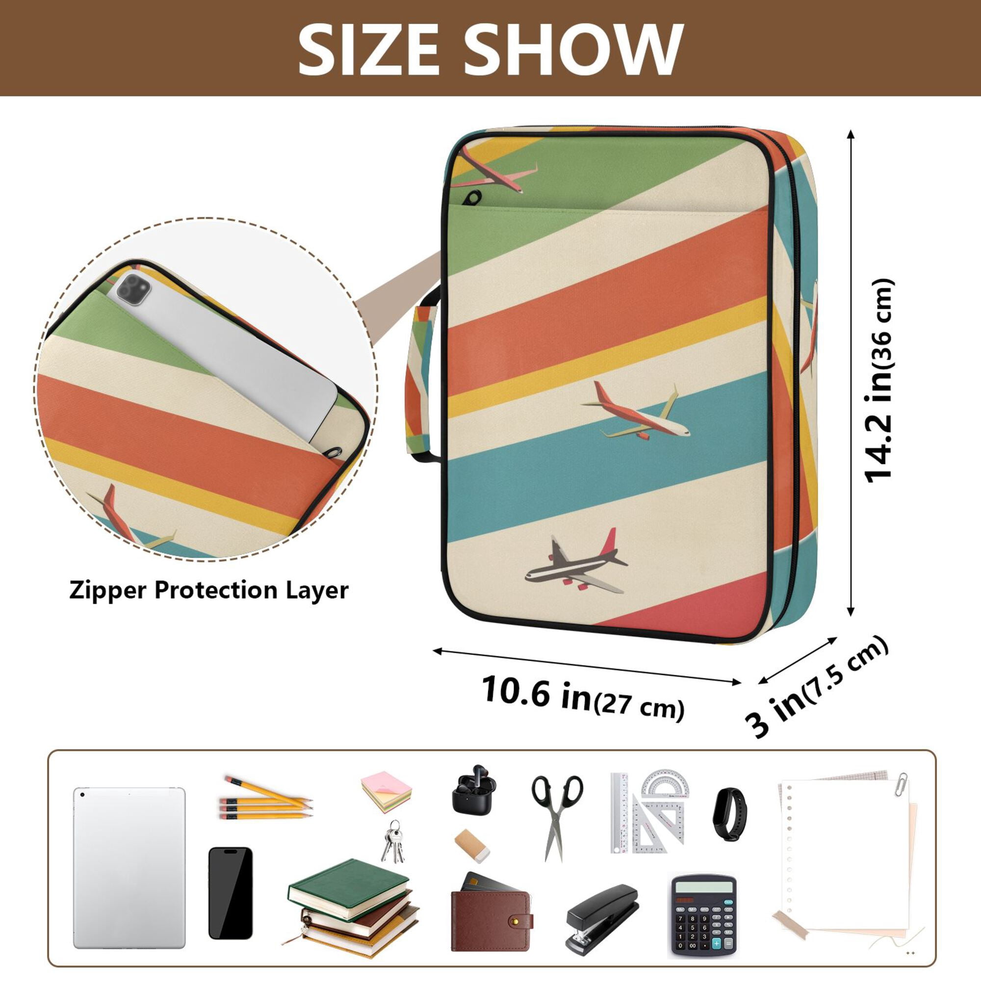 FORMRS Accordion File Folder A4 Size 7-Pocket Expanding Document Organizer Bag with 3 Ring Binder, Colorful Plane