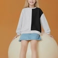 thumbnail image 5 of AINIYS Girls Long Sleeve Tops Casual Color Block Crew Neck T Shirts Casual Oversized Drop Shoulder Pullover Gray 7 Years, 5 of 7