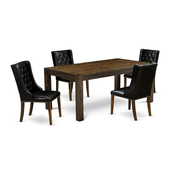 East West Furniture LMFO5-77-49 5-Pc Modern Dining Set with 1 Dining Table and 4 Black Dining Chairs - Distressed Jacobean Finish