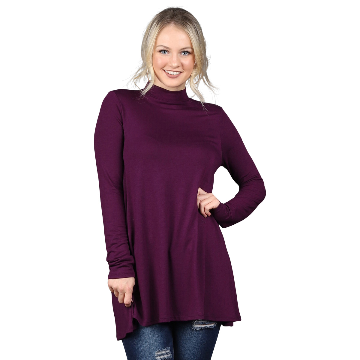 mock neck tunic tops