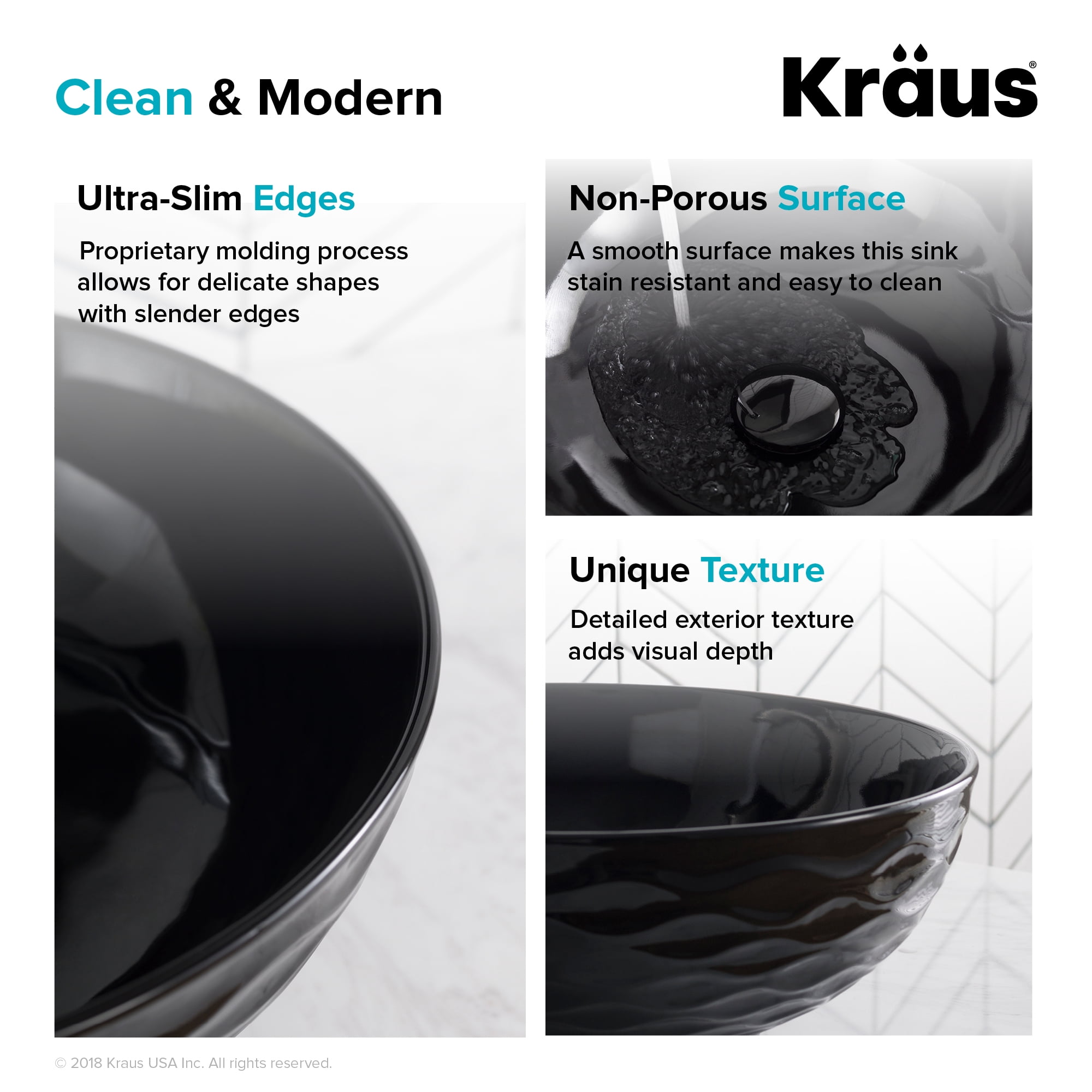 KRAUS Viva Round Black Porcelain Ceramic Vessel Bathroom Sink, 16 1/2 in. D x 5 1/2 in. H