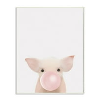 Stupell Industries Baby Farm Piglet with Pink Bubble Gum Wall Plaque, 10 x 15, Design by Leah Straatsma