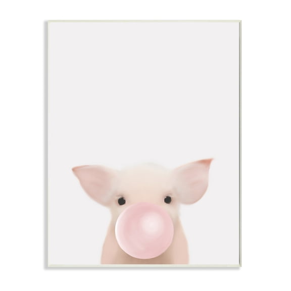 Stupell Industries Baby Farm Piglet with Pink Bubble Gum Wall Plaque, 10 x 15, Design by Leah Straatsma