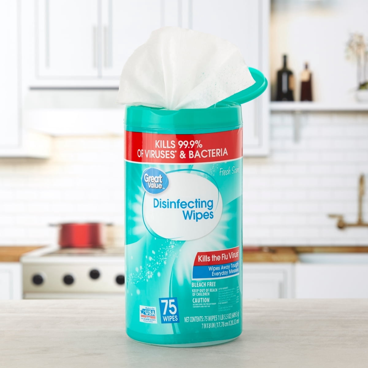 Great Valu Disinfecting Wipes, Lemon and Fresh Scent, 225 Count, 3 Pack