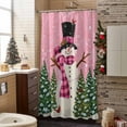 thumbnail image 3 of Shower Curtain 36"W x 78"L Christmas Snowman Snowflakes Pine Trees Pink Fabric Shower Curtains Set with Hooks Water Repellent Bathroom Curtains Machine Washable Bathroom Accessories, 3 of 7