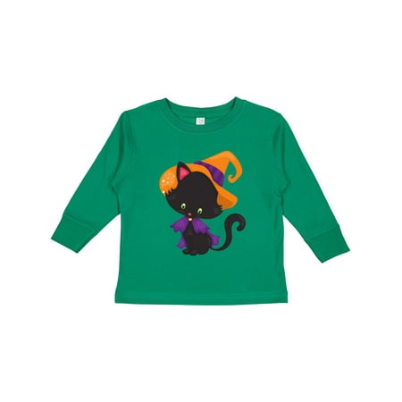 

Inktastic Halloween Cat Cute Cat Black Cat Witch Hat Gift Toddler Boy or Toddler Girl Long Sleeve T-Shirt