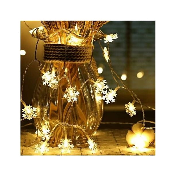 Guirnalda de luces con forma de copo de nieve, 6 m, 40 unidades de luces LED con pilas, monocromáticas de dos modos y decoración relámpago brillante para dormitorio de Navidad, habitación interior y
