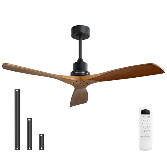 Sofucor 52 Inch Solid Wood Ceiling Fan with Remote Control, No Light DC Motor Reversible 3 Blades, Matte Black Body for Living Room Bedroom
