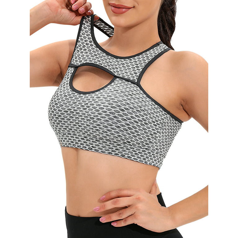 SHCKE Women's Yoga Sports Bras Cutout Crop Workout Tops Medium Support  Active Bra with Removable Cups