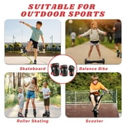 QUANFENG QF Kids Knee Pads and Elbow Pads with Wrist Guards 3 in 1 Protective Gear Set for Children Outdoor Activities, Black + Red