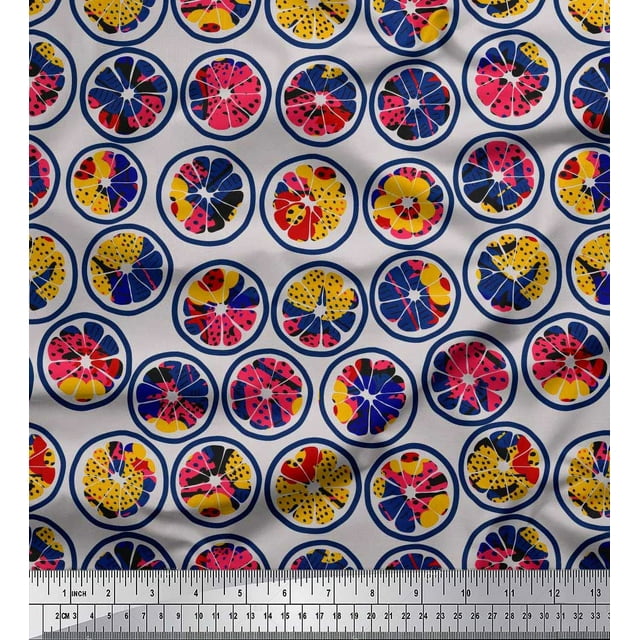 Soimoi Poly Georgette Fabric Lemon Slice & Texture Print Sewing Fabric Yard 52 Inch Wide