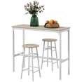 thumbnail image 1 of 3-Piece Counter Height Bar Table and Chairs Set, Oak MDF and Steel Industrial Pub Table with 2 Stools, Space-Saving Design for Small Kitchen, Dining Area or Breakfast Nook, 1 of 7