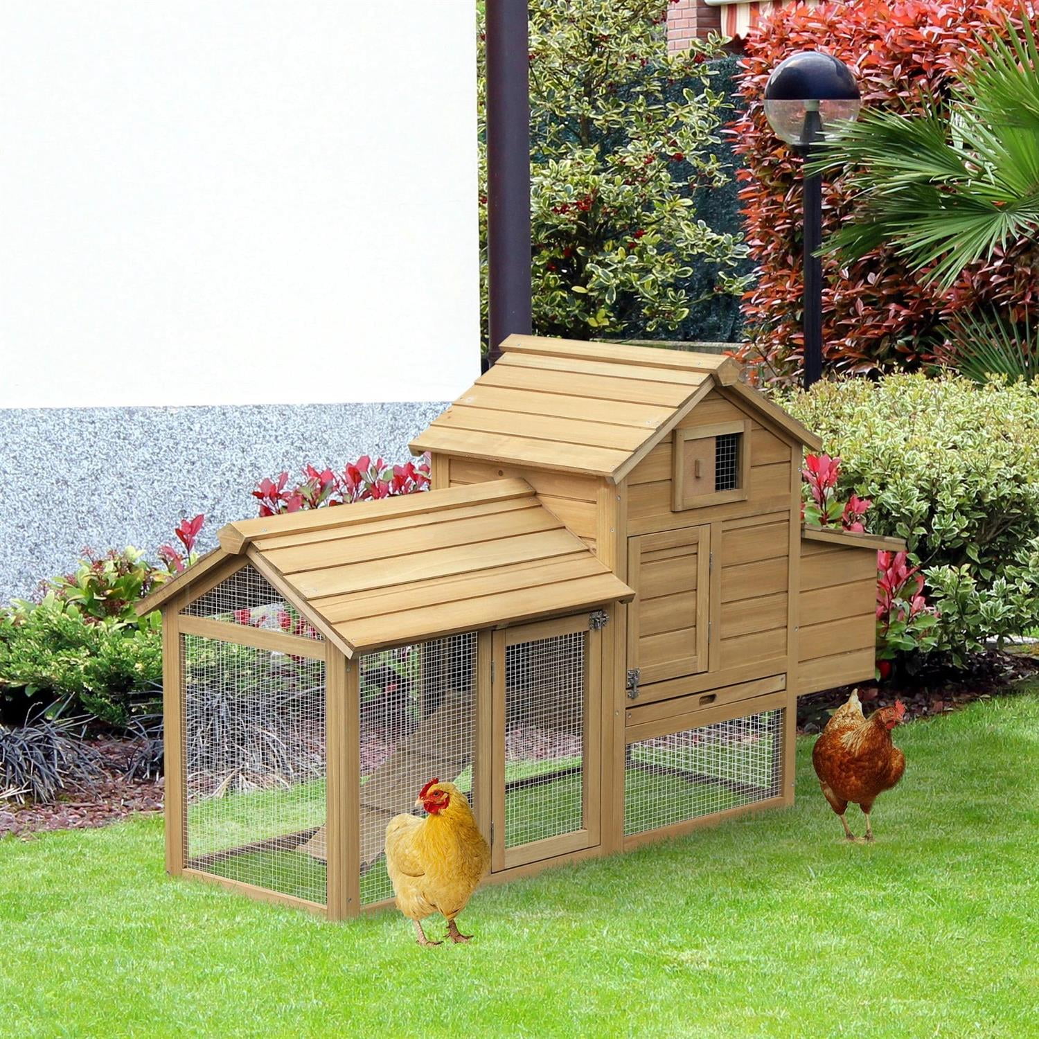 Pefilos 59" Outdoor Wooden Chicken Coop with Nesting Box, Runs, Farm Hen House 2-4 Hens, Weatherproof Pet House for Rabbits, Poultry, Beige