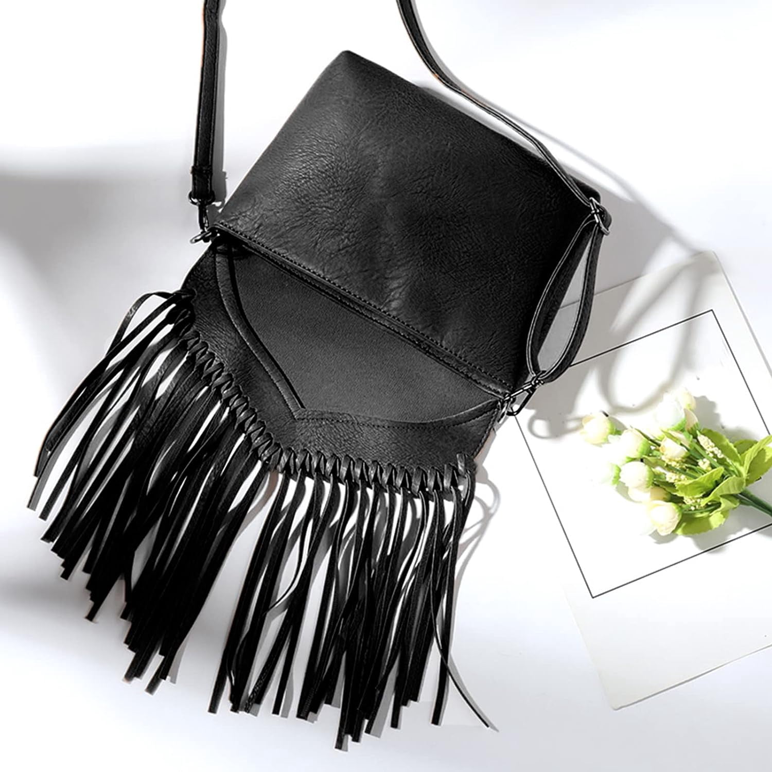 Vintage Fringe Purse Fringe Hobo Bags for Women Vegan Leather Tassel Hippie Crossbody Bag