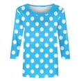 thumbnail image 4 of T-Shirts Grande Taille pour Femmes à Manches 3/4 à Pois, Col Ras du Cou, T-Shirts Graphiques de Base, Hauts d'Été Décontractés (TG, Bleu Ciel), 4 of 6