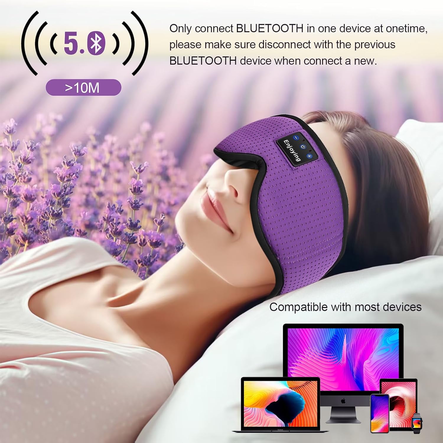CCNZZITSHT Sleep Headphones, Sleep Mask Bluetooth Wireless Music Eye Mask, Sleeping Mask for Side Sleepers Sleep Mask with 3D Bluetooth Headphones Ultra-Thin Stereo Speakers Perfect for Sleeping
