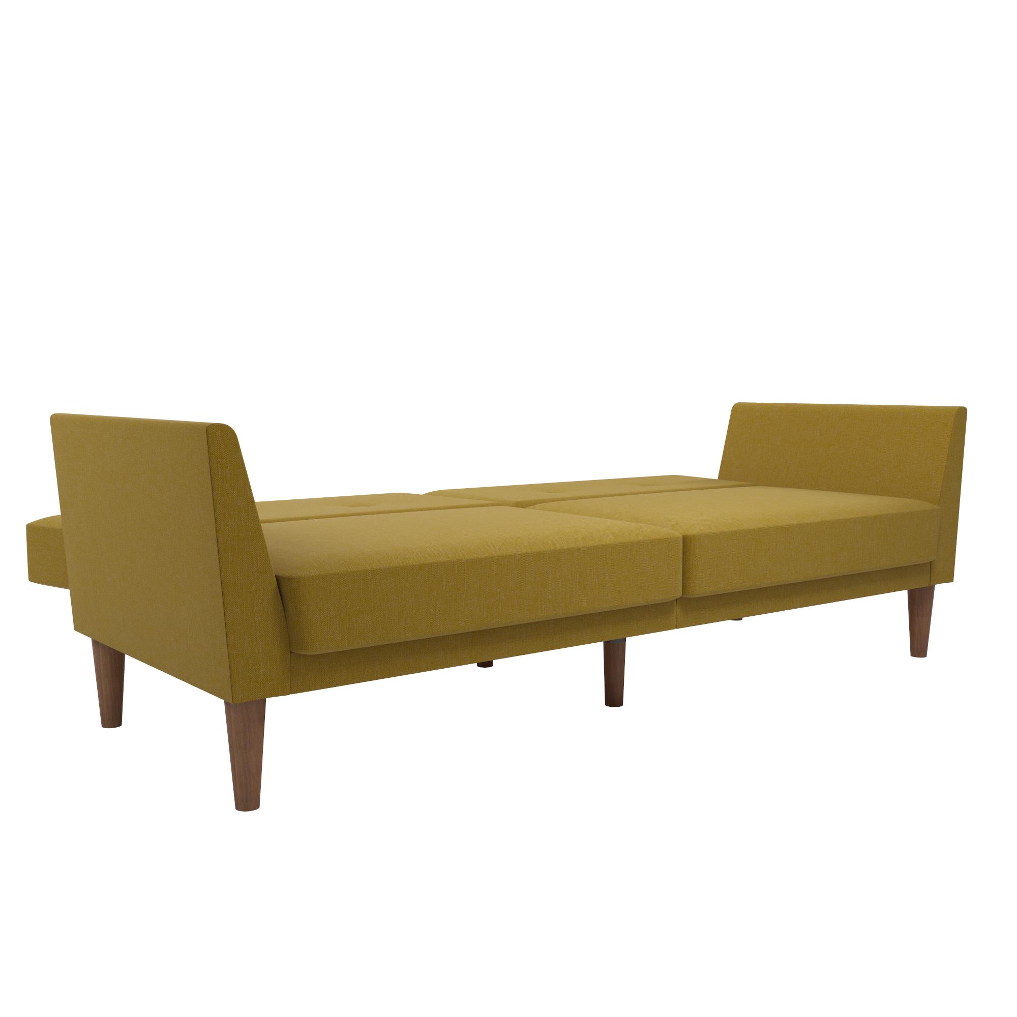 Novogratz Regal Futon, Mid-Century Sofa Bed, Mustard Yellow Linen