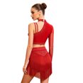 thumbnail image 2 of MSemis Women Single Sleeve Rhinestone Crop Top and Skirt Red S, 2 of 7