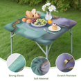 thumbnail image 4 of Green Purple Gold Marble Pattern Square Fitted Tablecloth with Elastic Edge,Square Table Cover,Washable Elastic Table Cover for Home Kitchen Party Decor 34"x34", 4 of 6