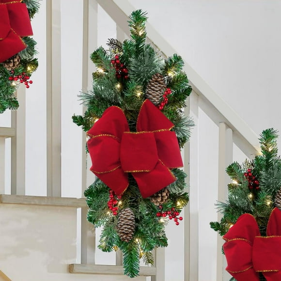 Aligament Wreath Décoration d'Escalier Sans Fil Allume les Décorations de Noël Décoration de Noël LED Wreath Noël Wreath