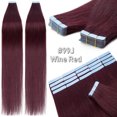 thumbnail image 3 of Benehair Tape In Human Hair Extensions Thick 100% Remy Real Skin Weft Seamless Full Head for Woman 20 pcs/50g Red US, 3 of 13