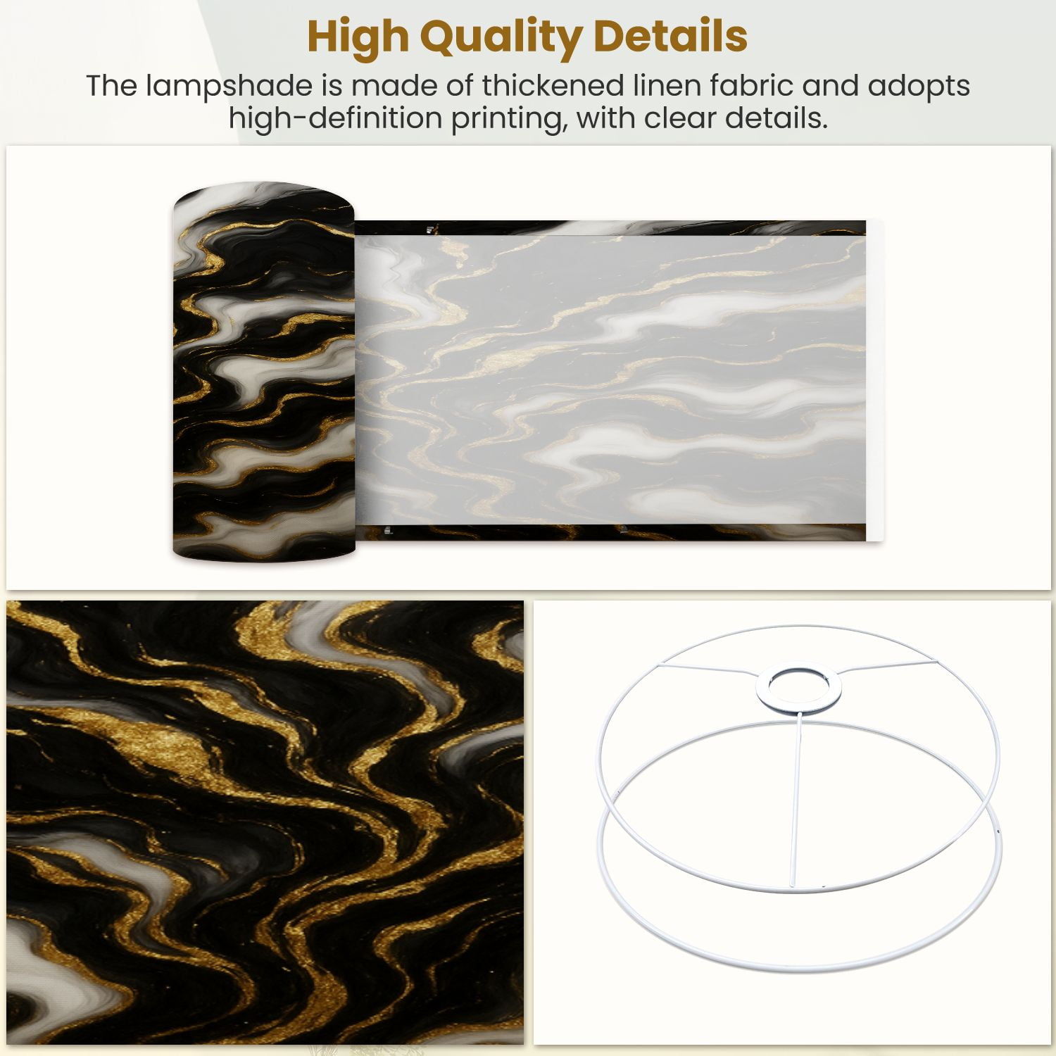 Lampshades 2 Pack Black gold marble texture Marbled Distorted Textured 13"x13"x10" Light Shade for Table Lamps Floor Lamps Drum Lamp Shades Lampshade Replacement Easy Assembly