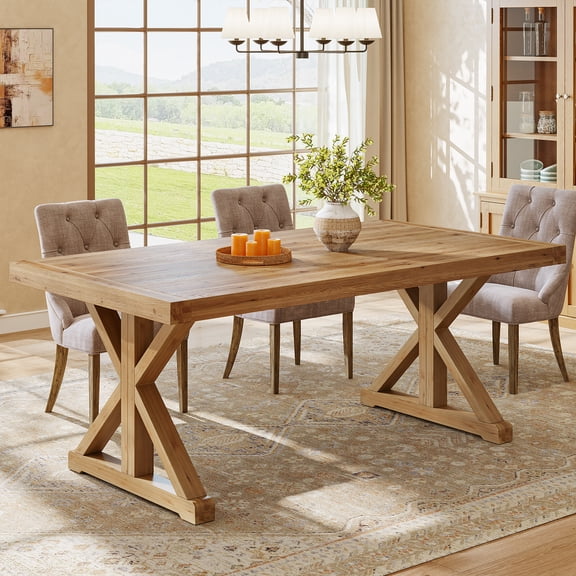 Finmind 63" Solid Wood Dining Table for 6, Farmhousee Kitchen Table for Dining Room, Natural Brown