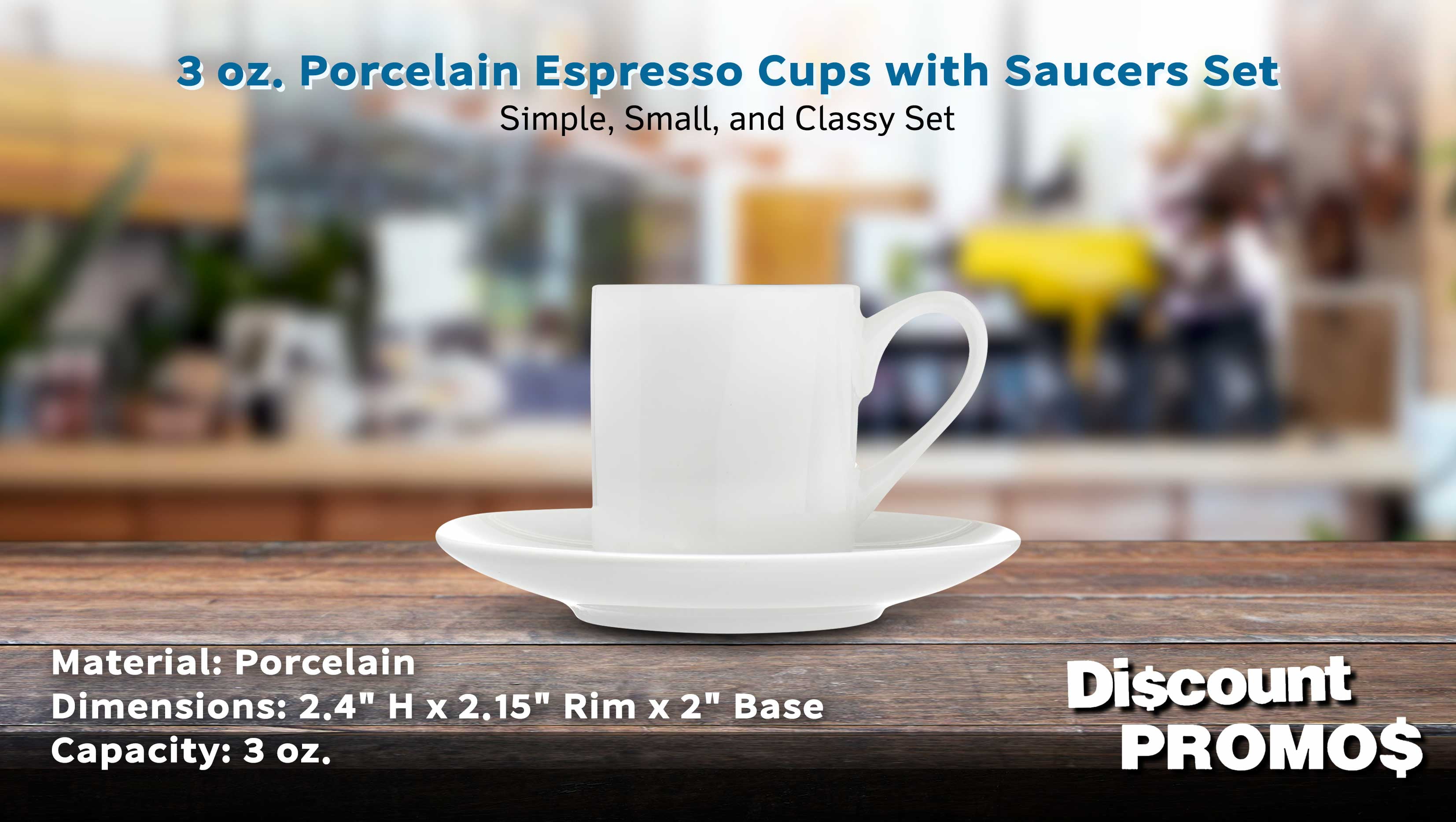 10 Espresso Cups with Saucers Set, 3 oz. - Practical, Porcelain, Coffee Shops - White