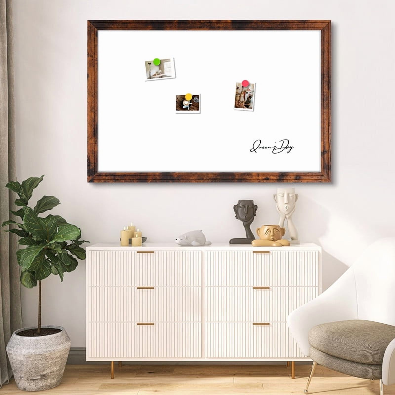 DOLLAR BOSS Large Magnetic Dry Erase Whiteboard, 36"x24" Magnetic Whiteboard for Wall Vintage Wood Frame Wall-Mounted White Board Decorative Notice Board for,Office,Home with 4 Markers & 8 Magnets