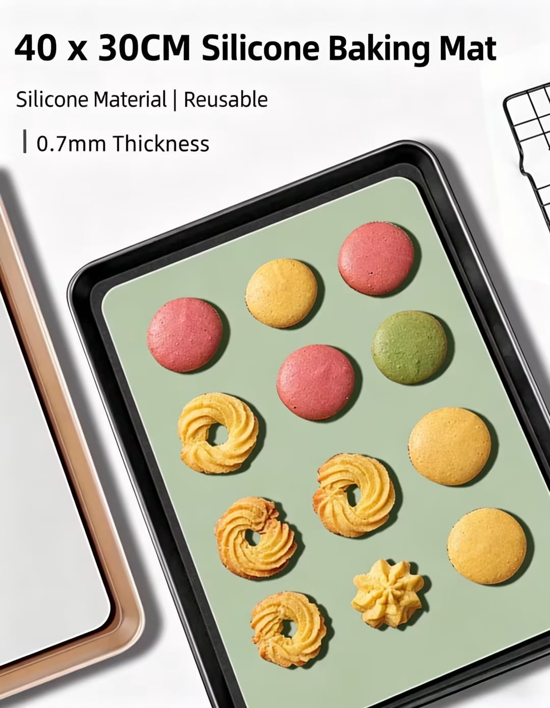Bean green 40*30cm-100g matte bottom (packaged in Opp bag), silicone oven mat, kitchen baking mat, macaron baking mat, cookie baking mat, biscuit baking mat