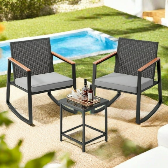 3 Pieces Rocking Patio Furniture set,Lofka Outdoor Furniture Set  with Patio Table and Chairs for Garden, Grey