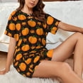 thumbnail image 4 of Pofeuu Orange Pumpkin And Autumn Maple Print Women's Pajama Set Short/Shorts Soft Button PJs Elastic Drawstring Waist Sleepwear-4X-Large, 4 of 6