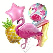 Tropical Flamingo Pineapple Foil Set Number 4 Color Number Balloon Girl Birthday Hawaiian Party Baby Shower Decoration