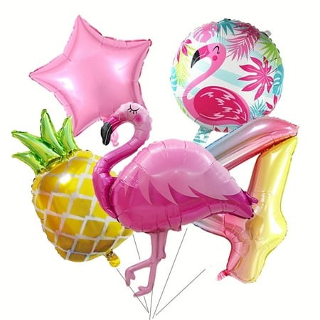 Tropical Flamingo Pineapple Foil Set Number 4 Color Number Balloon Girl Birthday Hawaiian Party Baby Shower Decoration