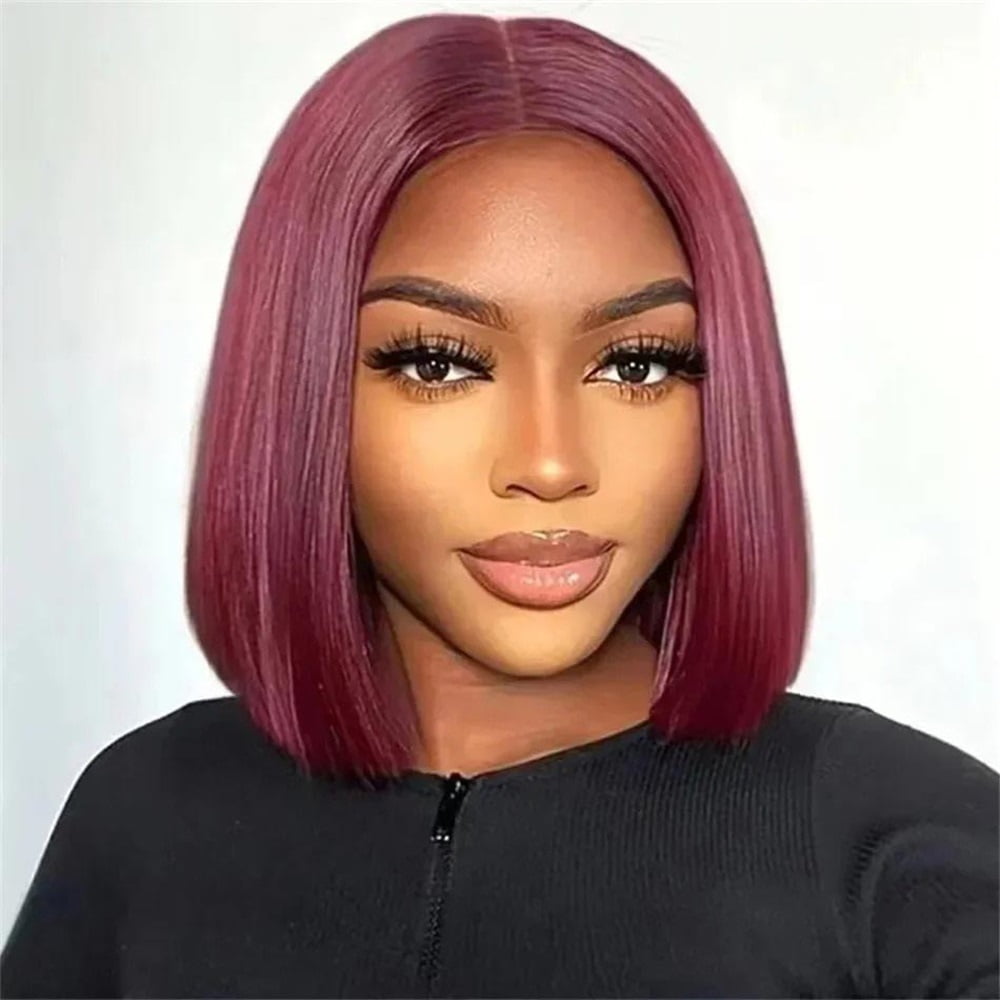 99J Straight Short Bob Wigs Human Hair Pre Plucked T Part Lace Frontal Wig