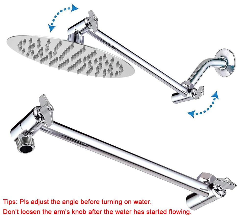Rain Shower Head with 11 Inch Adjustable Arm, High Pressure Stainless Steel Rainfall Shower, Ultra-Thin Design, Pressure Boosting Chrome Finish