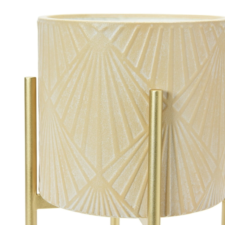 Main + Mesa – Set Di 2 Vasi In Metallo Con Rilievi, Bianco E Oro, Con Supporto, Stile Boho