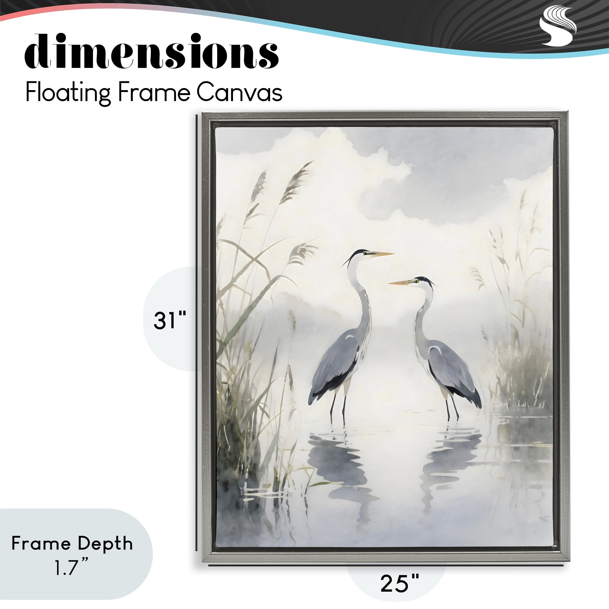 Stupell Industries Serene Wetlands Heron Reflections Gray Framed Floater Canvas Wall Art, design by Creative Studio