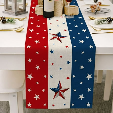

Independence Day Dining Table Runner Dresser Scarf Truck American Flag 4Th Of July Non-Slip Burlap Dinner Runner Decoration Table Star Plaid Buffalo Woodgrain