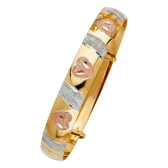 14k Yellow White Rose Tri Gold 8" Adjustable Bangle Bracelet 8mm Wide Jewelry Female Unisex