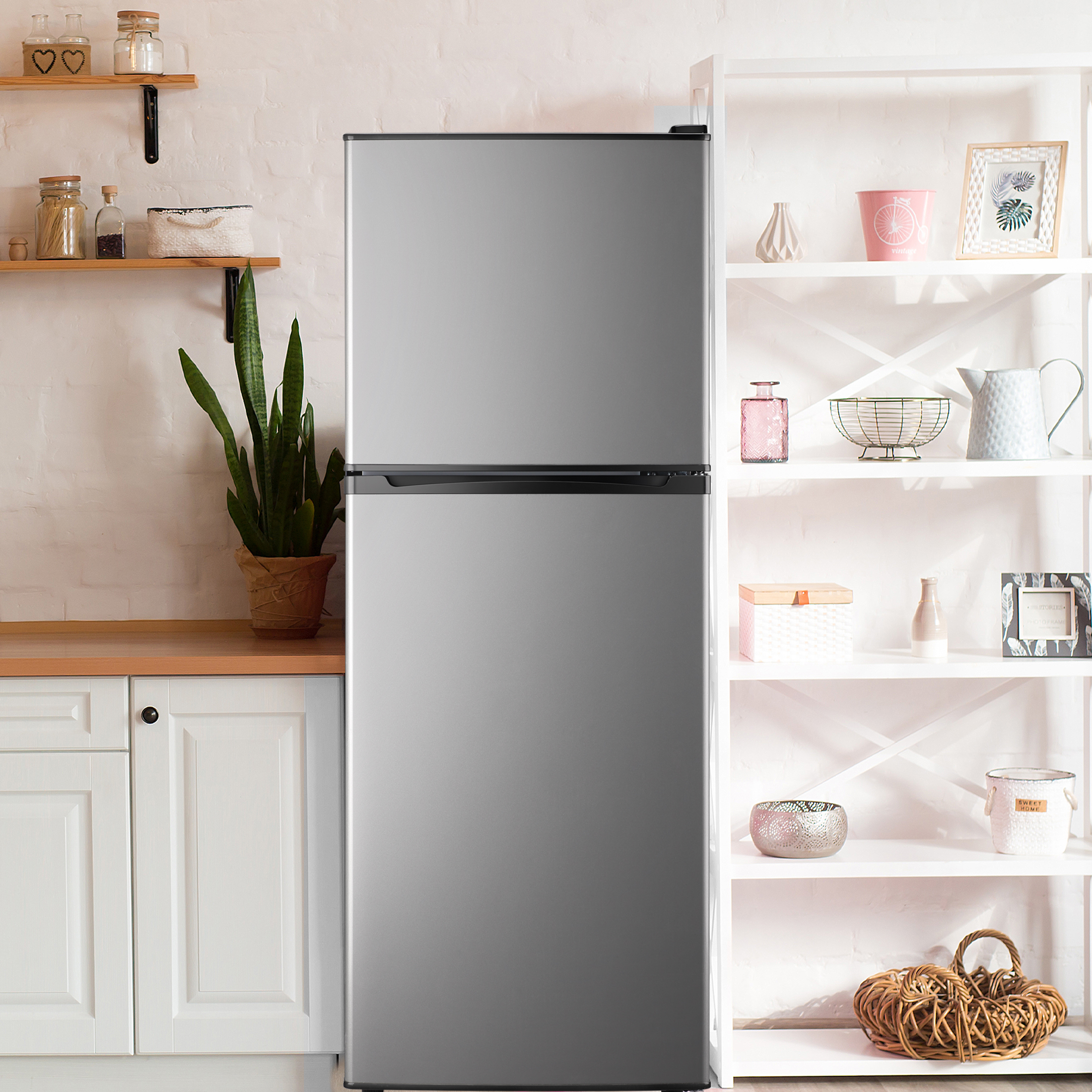 CALLIEVER 2 Door with Freezer Mini Fridge,4.5 Cu.ft Compact Refrigerator,Mini Refrigerator for Kitchen Apartment and Office,Dark Grey