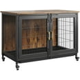thumbnail image 1 of Bingirl Wooden Dog Crate Furniture for Dogs, Escape-Proof Decorative Dog Crates for Anxious Dogs, Rustic Kennel with Lockable Wheels & Pull-Out Tray, Decorative End Table, 1 of 7