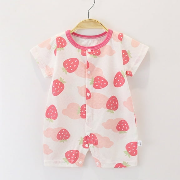 Nrmvnmi Newborn Baby Boys Girls Romper Clothes Strawberry Print Romper Short Sleeve Round Neck Cotton Jumpsuits One Piece Outfit For 1-18 Months
