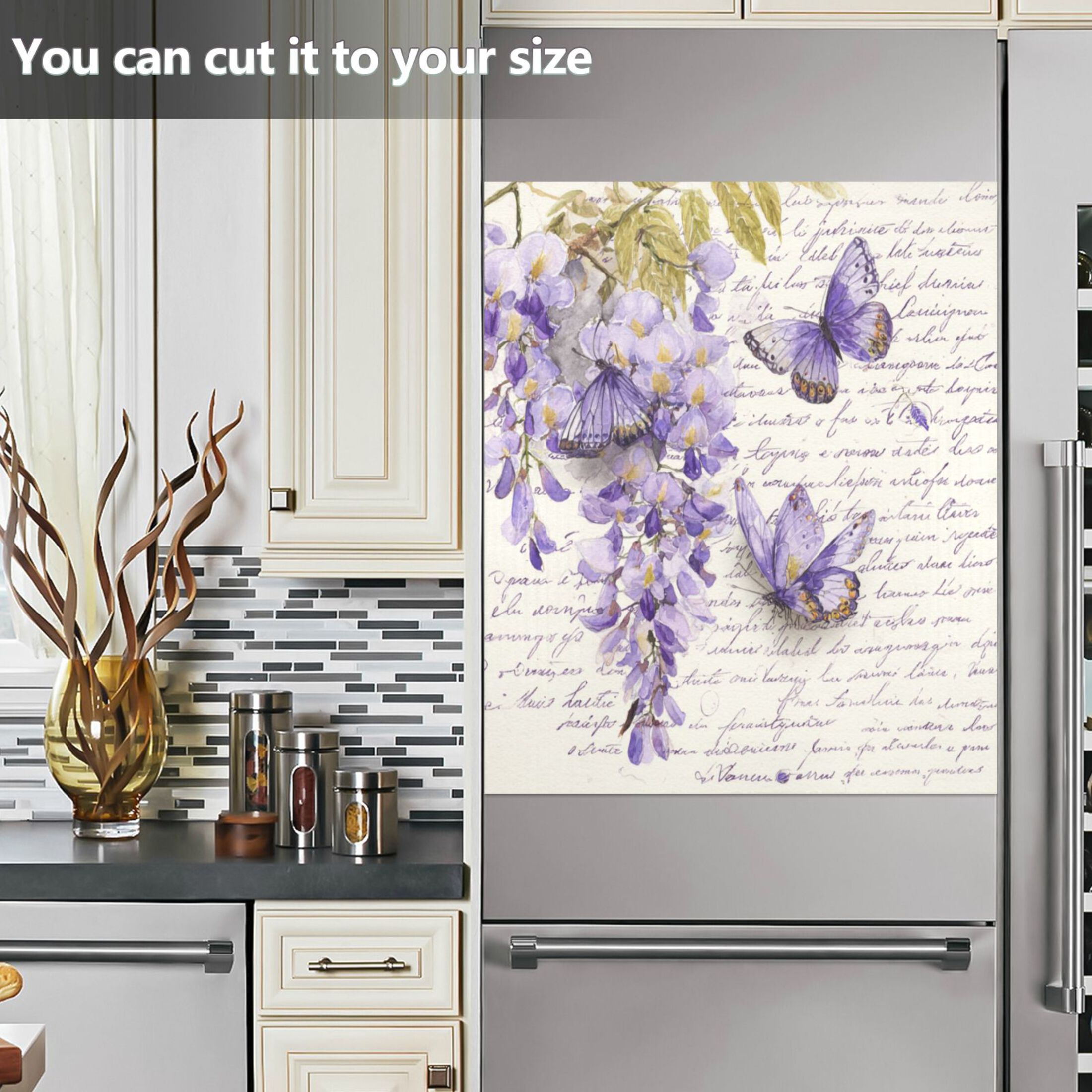 Dishwasher Magnetic Refrigerator Magnet Cover Sticker Home Decorative 23"x26" Butterflies and Wisteria Flowers