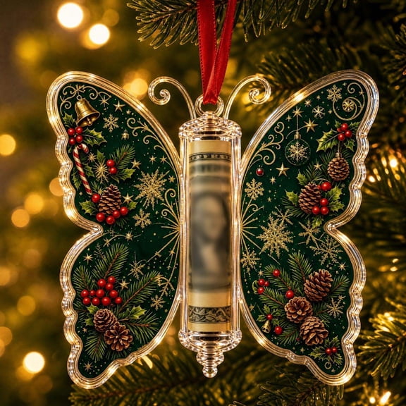 Christmas Money Gift Ornament, Plastic Butterfly Design B Cash Gift Holder, with Hanging Ribbon for Christmas Gift Exchange and Stocking Stuffer