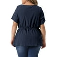 thumbnail image 4 of Unique Bargains Women Plus Size Asymmetrical Hem Round Neck Short Sleeve Twist Knot Top 4X Navy Blue, 4 of 6