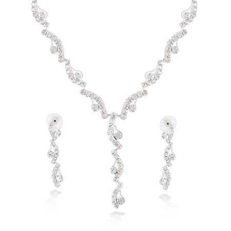 - Silver-Tone Crystal Accent Necklace and Earrings Set