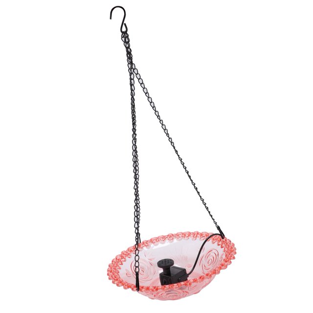 9.25 Inch Hanging Hummingbird Bath Feeder, Metal Hook, USB Powered, Plastic Bird Fountain for Outdoor, Garden, Patio, Lawn with Solar Fountain Features
