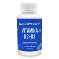 thumbnail image 1 of Natural Wisdom Vitamina K2 + D3 400 UI + Vitamina A | 60 Cápsulas | Apoyo para Huesos y Dientes | Fórmula con Inulina de Agave, 1 of 4