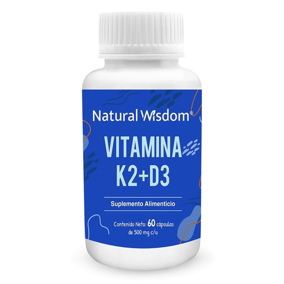 Natural Wisdom Vitamina K2 + D3 400 UI + Vitamina A | 60 Cápsulas | Apoyo para Huesos y Dientes | Fórmula con Inulina de Agave